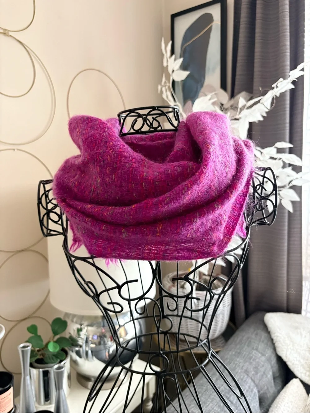 Pink Multicolor Wool Tweed Scarf